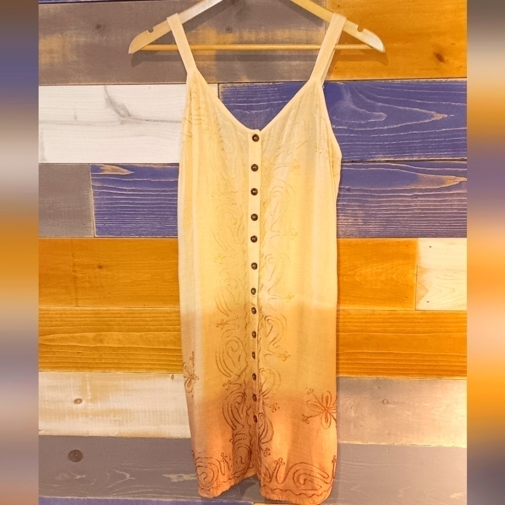 Jackpot Festival Tunic dress tank XS/S cream/tan embroidered